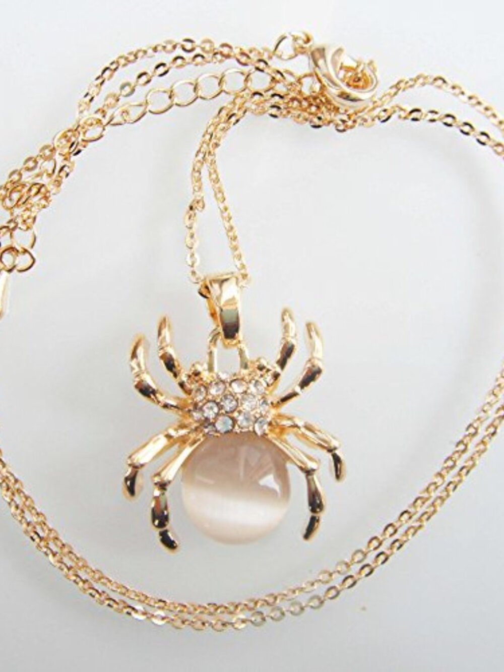 New - 18k Gold Plated Opal Crystal Spider Pendant Necklace 16"+2" - Picture 2 of 2